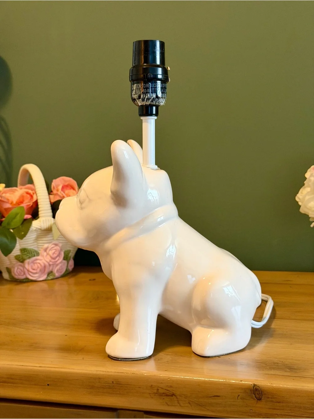 French Bulldog Ceramic Table Lamp White Frenchie Dog Lamp Base 12”